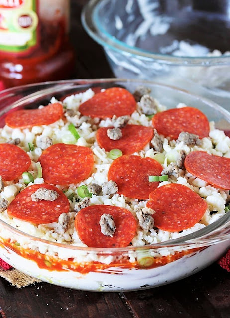 "The Works" Pizza Dip in Baking Dish Ready to Bake Image