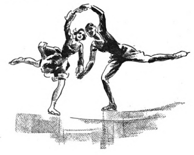 Vintage image of an ice skating pair performing shadow skating