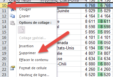 Supprimer ligne dans Excel