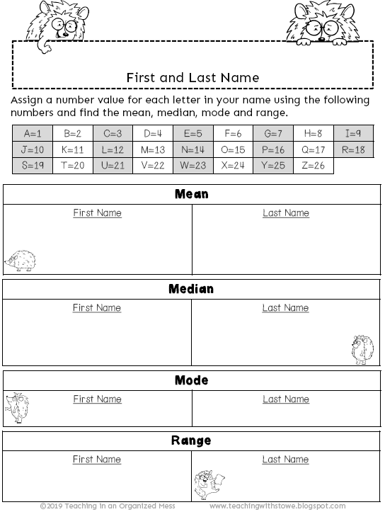 Teaching In An Organized Mess Statistics Finding Mean Median Mode And Range With Your Name