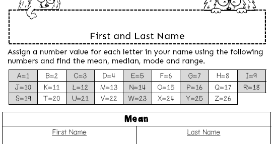 Teaching In An Organized Mess Statistics Finding Mean Median Mode And Range With Your Name