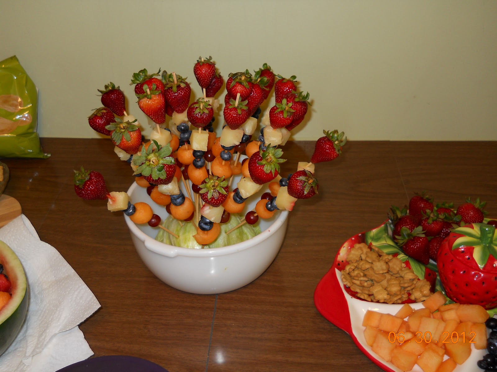 The MotherHOOD Glazed Fruit Skewers & Salad in a Watermelon Bowl