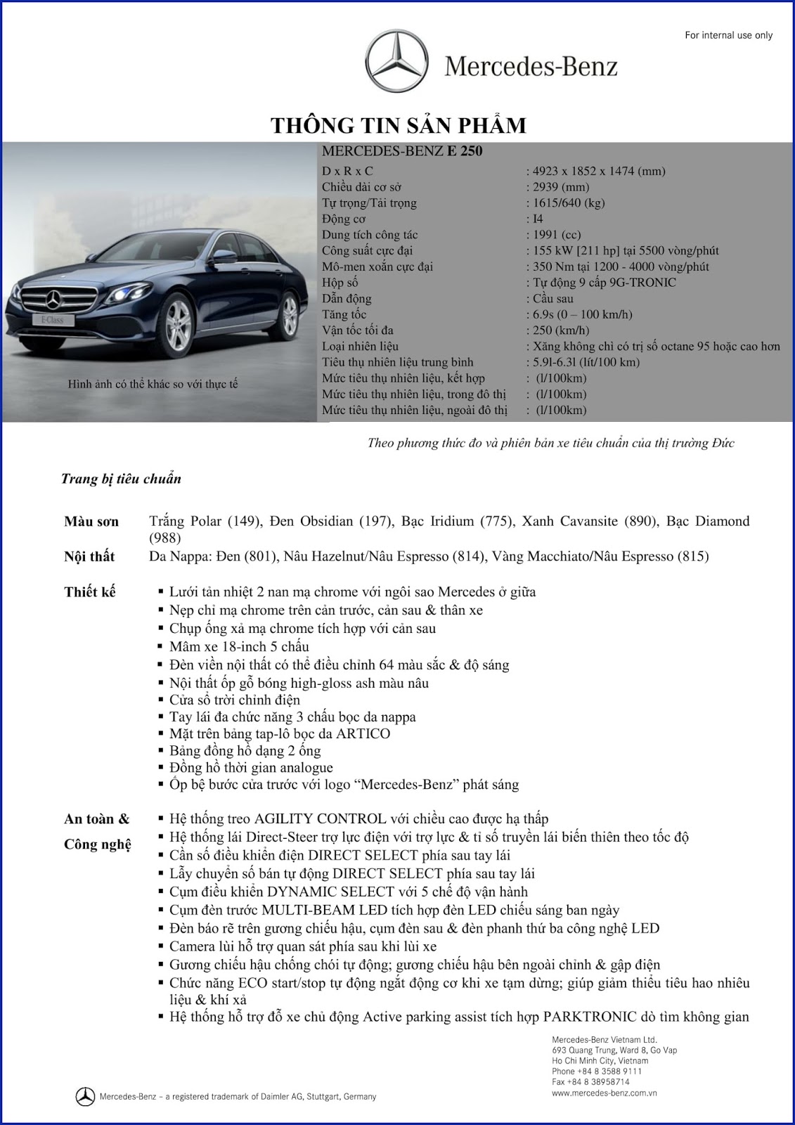 Bảng thông số kỹ thuật Mercedes E250 2019 Bảng thông số kỹ thuật Mercedes E250 2019 tại Mercedes Trường Chinh