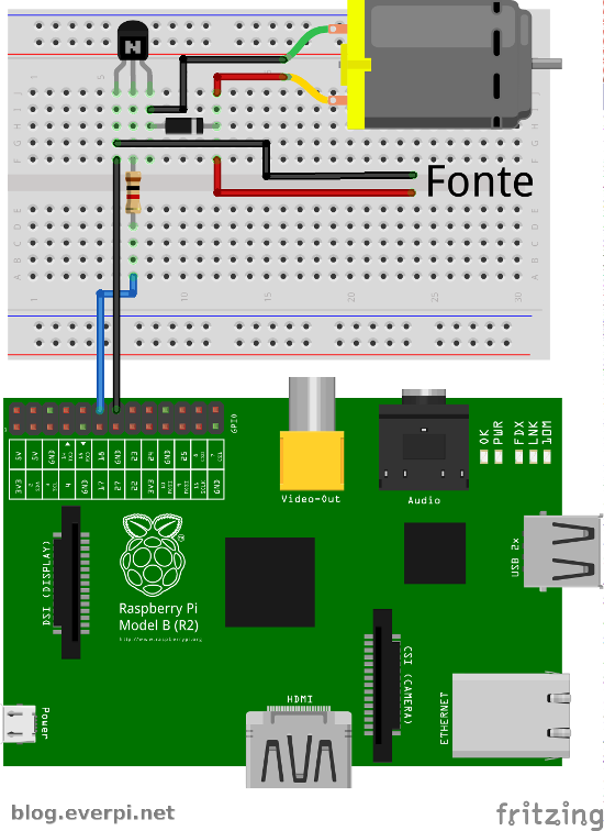 esquema protoboard fonte externa raspberry pi e cooler