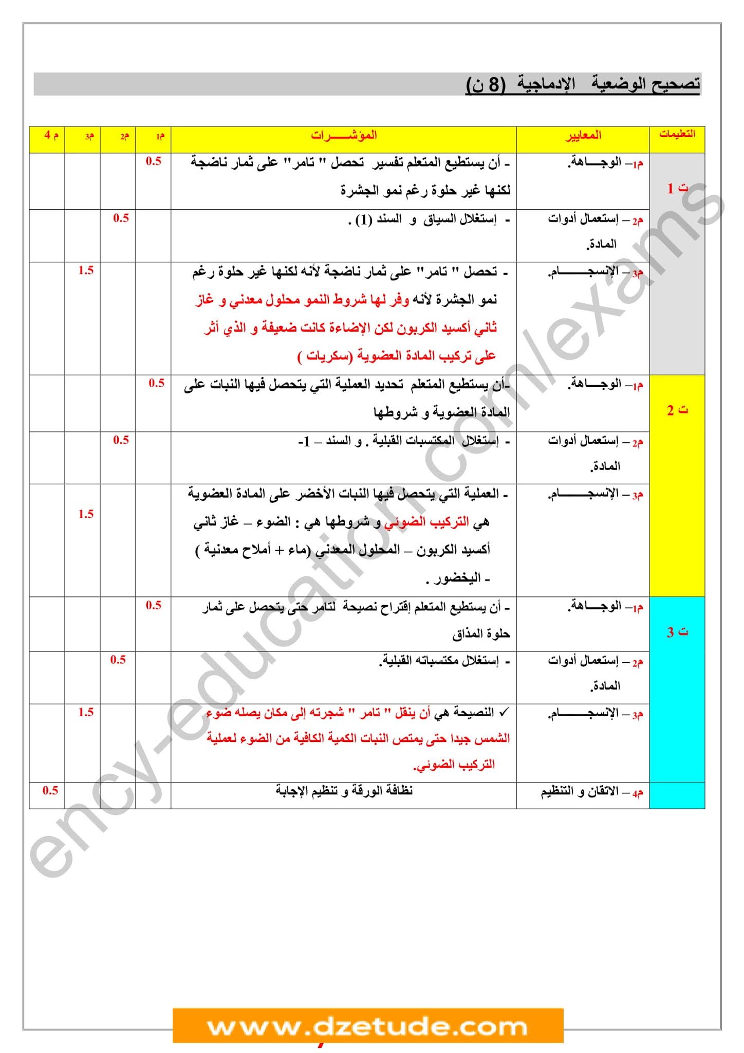 إختبار العلوم الطبيعية الفصل الأول للسنة الأولى متوسط - الجيل الثاني نموذج 10