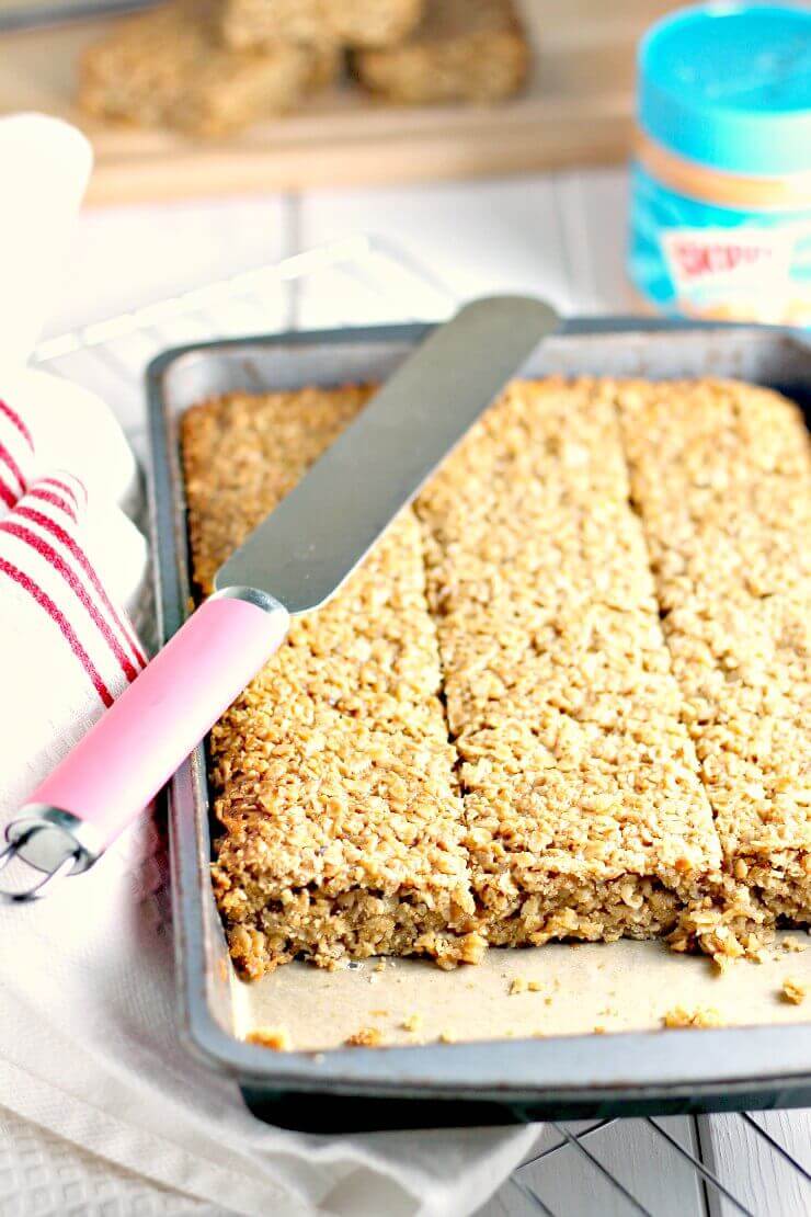 A tin of honey and peanut butter flapjacks