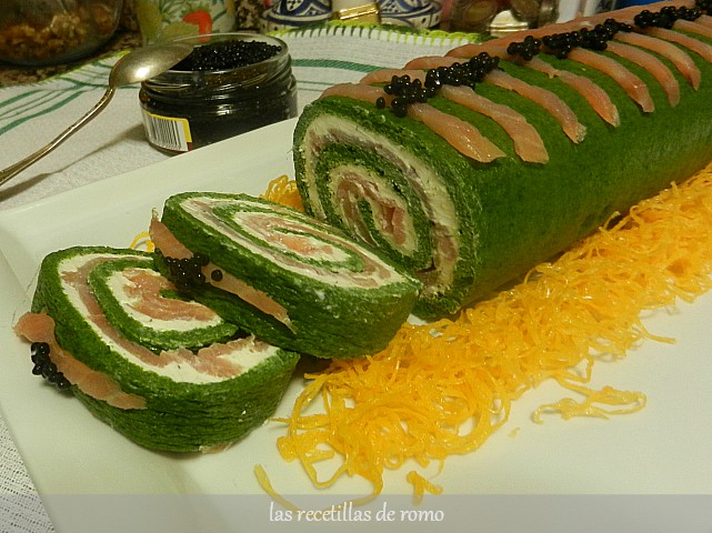 Tronco de espinacas y salmón