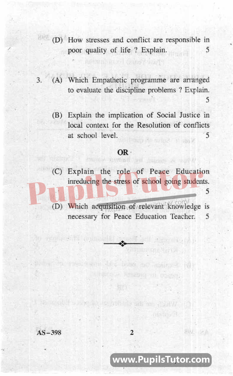 Education For Peace And Human Rights Question Paper In English