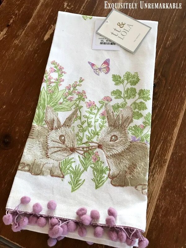 Embroidered Bunny Tea Towel With Ball Fringe