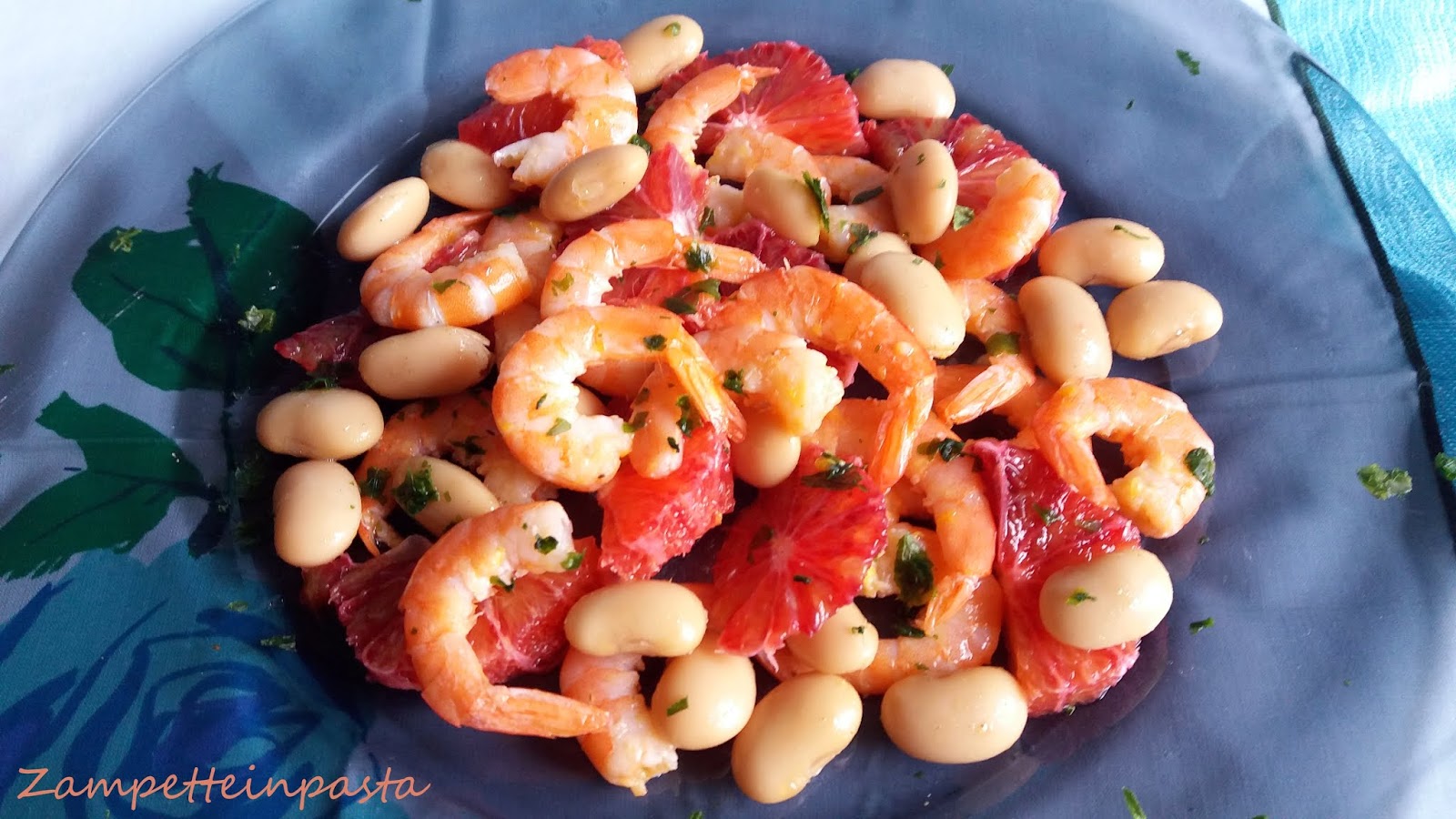 ANTIPASTO DI MAZZANCOLLE, FAGIOLI BIANCHI E ARANCE ZAMPETTE IN PASTA