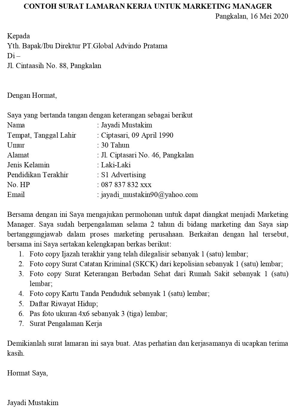 13+ Perusahaan Contoh Surat Lamaran Kerja Di Pt Sebagai ...