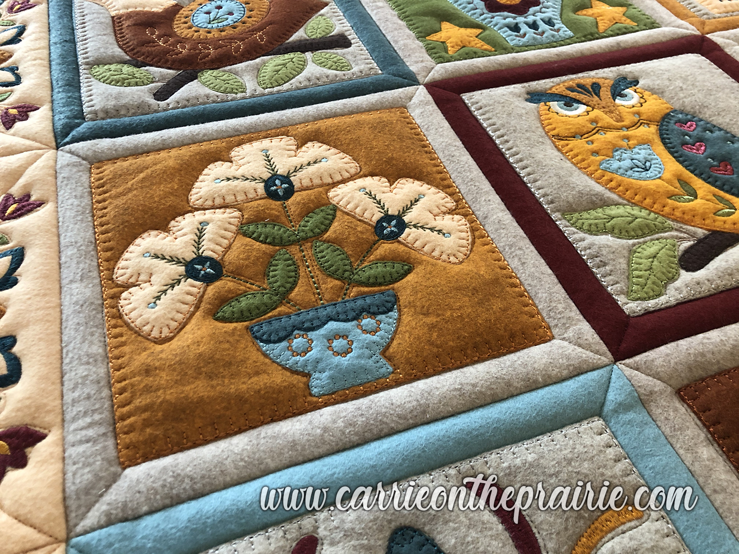 Carrie On The Prairie Rumpled Felt Applique Quilt