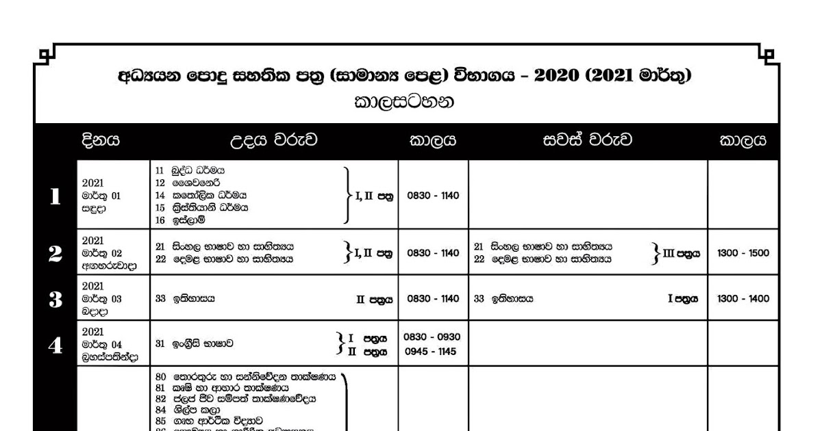 GCE O/L Time Table Teacher