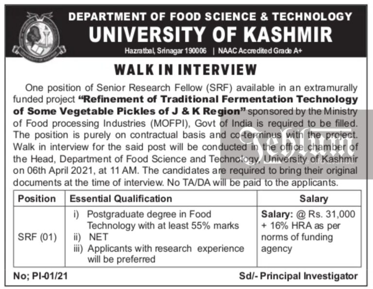 Kashmir University jobs