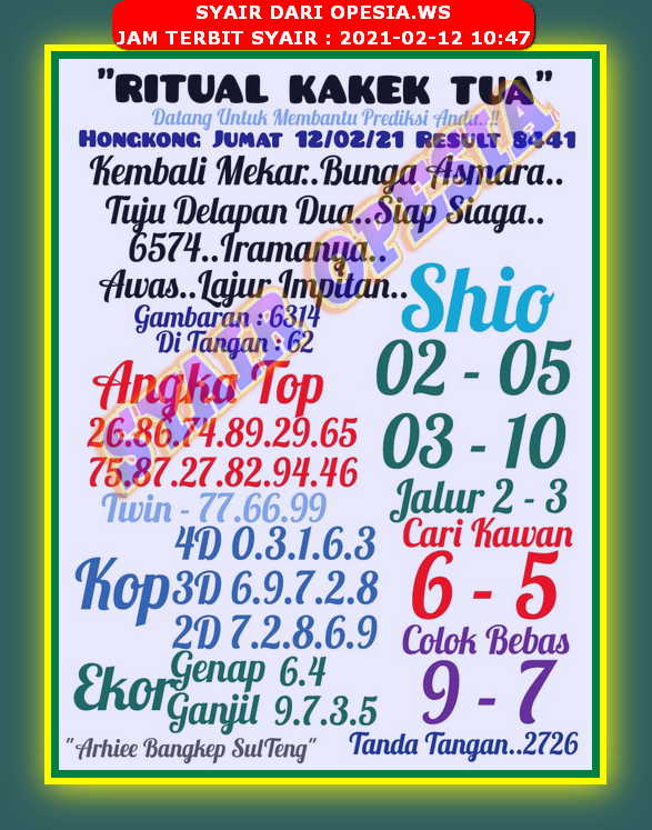 Syair Hk Hari Ini Jumat 12 Februari 2021 Opesia Official