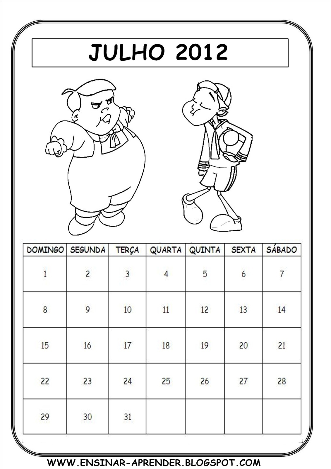 Blog da Paulinha Calendário de Julho para Crianças Blog da Paulinha Calendário de Julho para Crianças