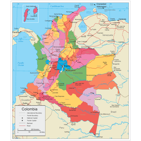 Mapa político de Colombia editable - Vector