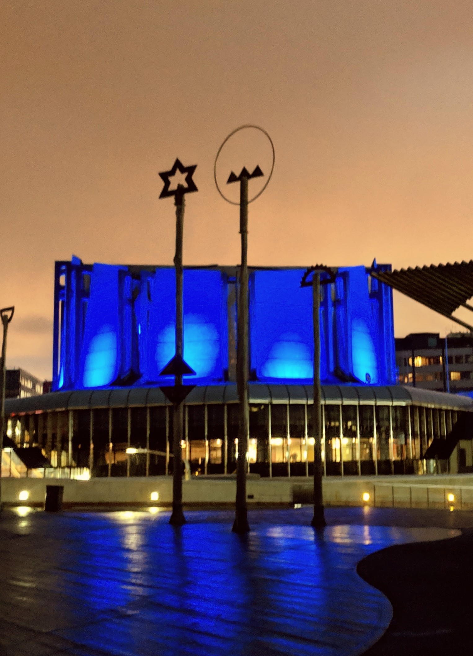 Michael Fowler Centre as seen from the City To Sea Bridge one evening.