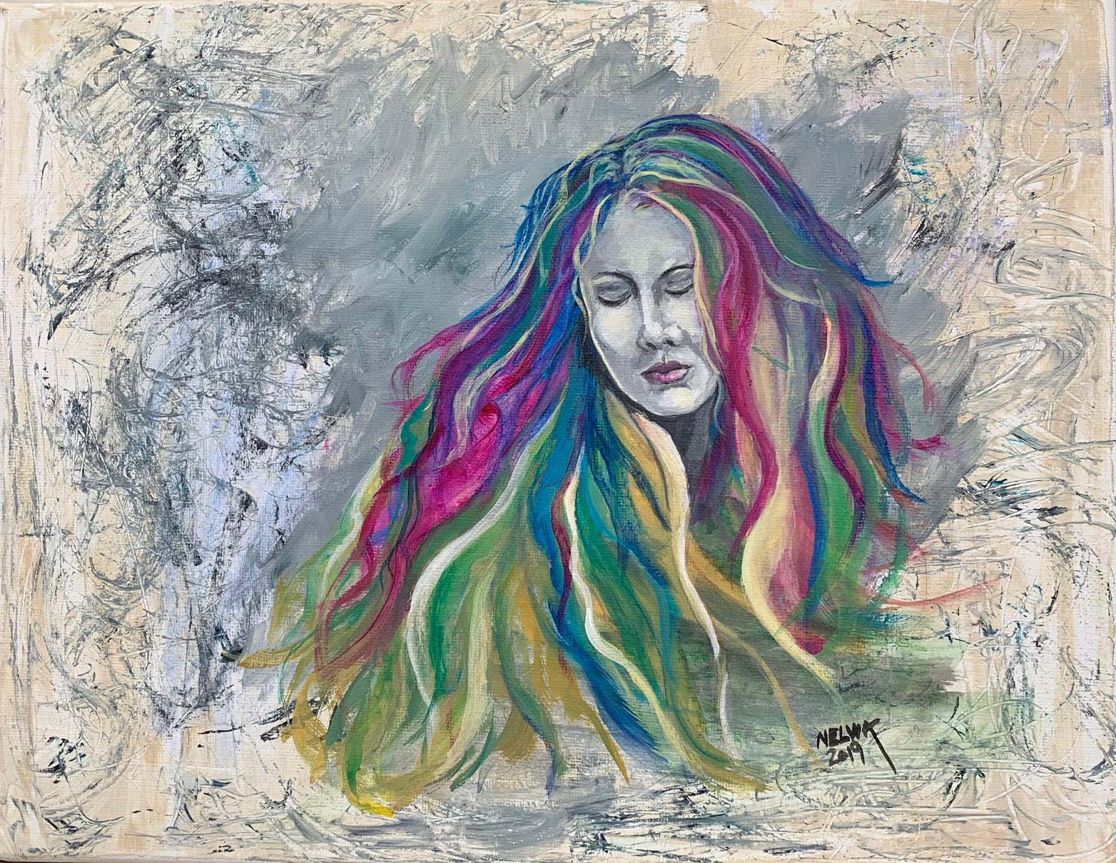 Rainbow Acrylic Portrait Woman