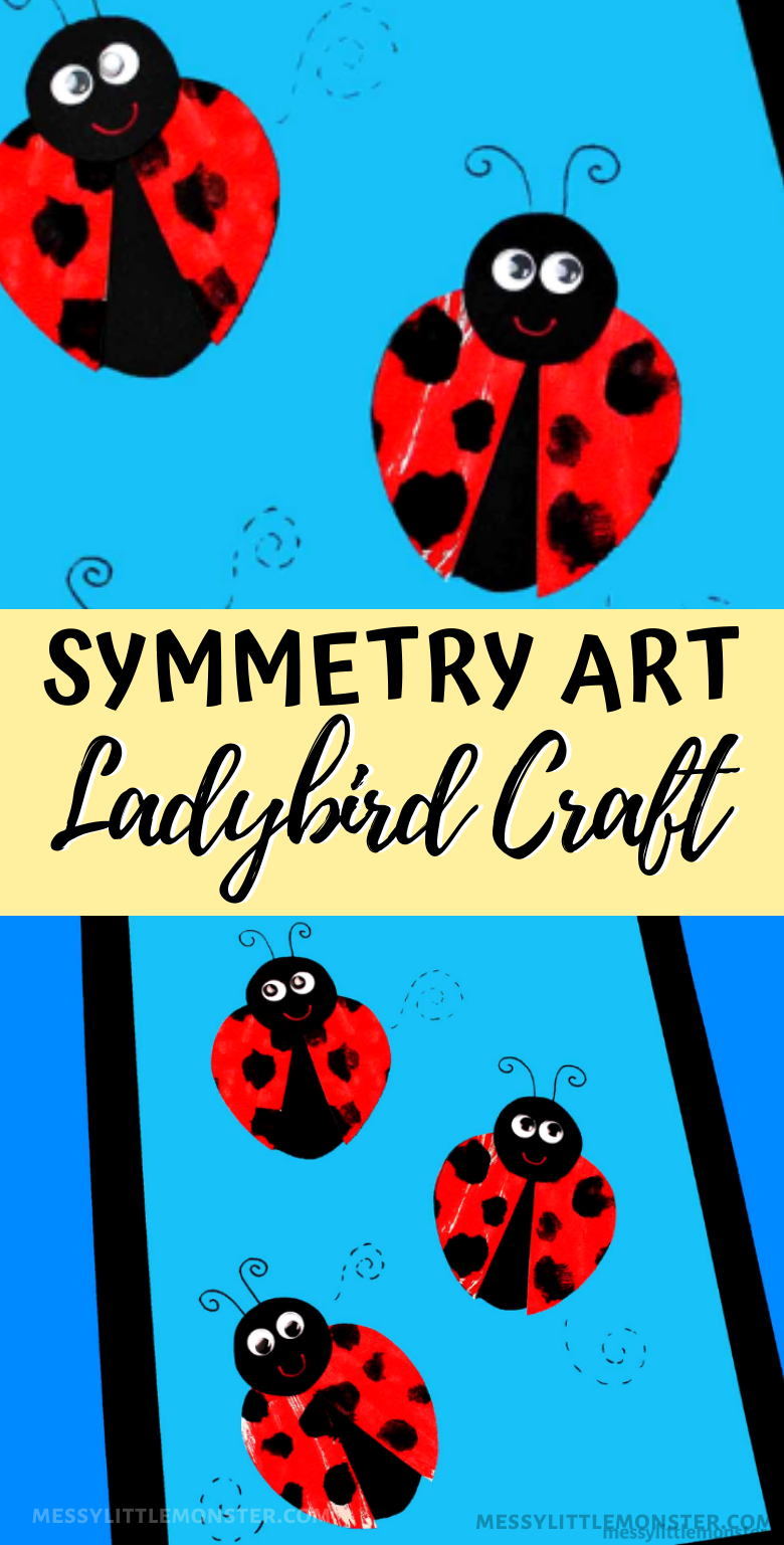 Ladybug craft for preschoolers. Symmetry art for kids.