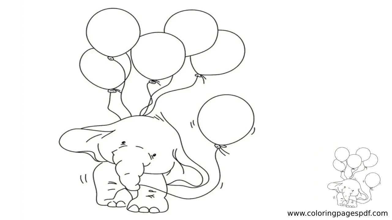Coloring Page Of An Elephant Holding Balloons