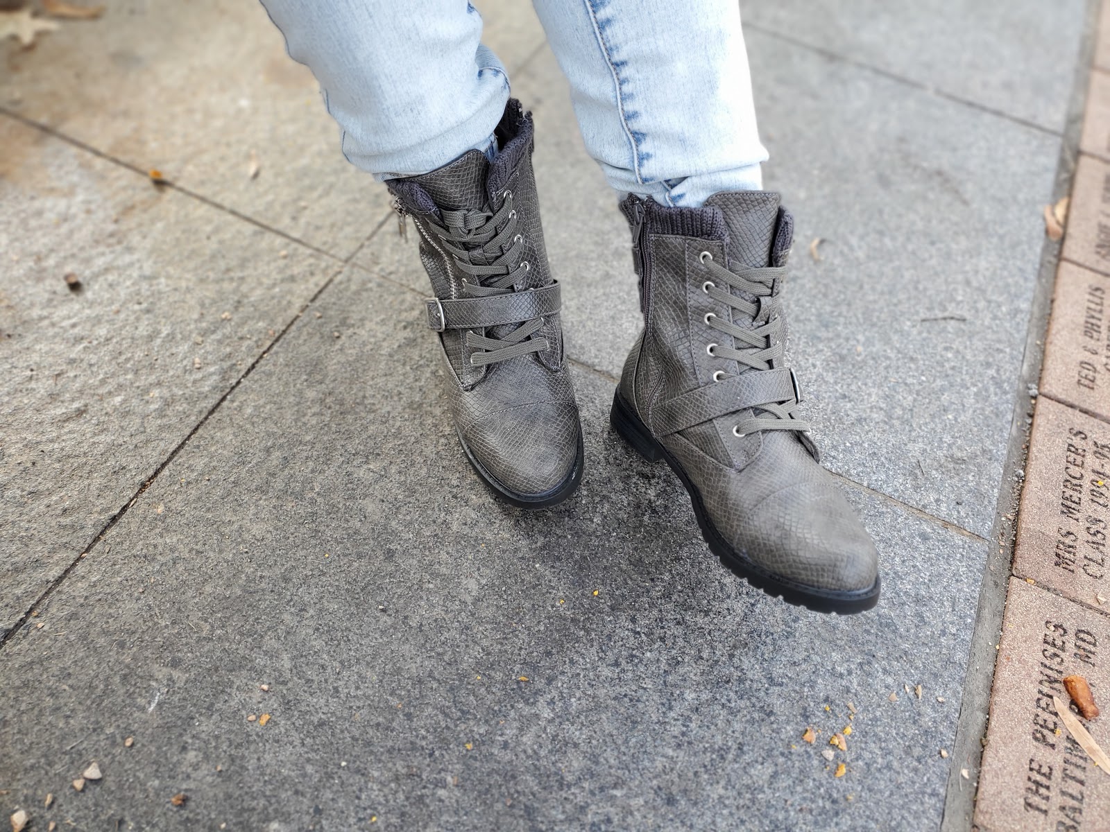 The Most Comfortable Gray Faux Snakeskin Combat Boots for Women