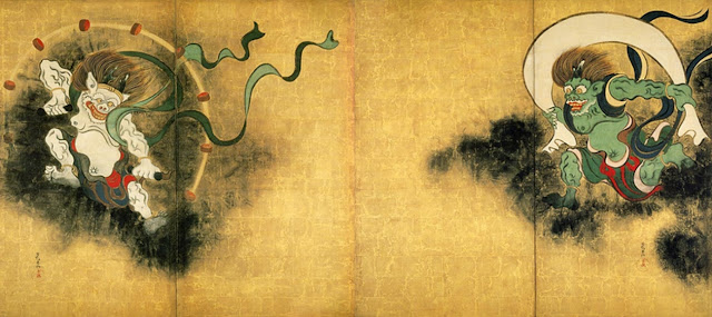 Ширма «Бог ветра, бог грома» (известная реплика работы Таварая Сотацу, выполненная Оґатою корень)