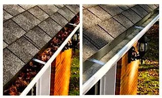gutters before and after cleaning.