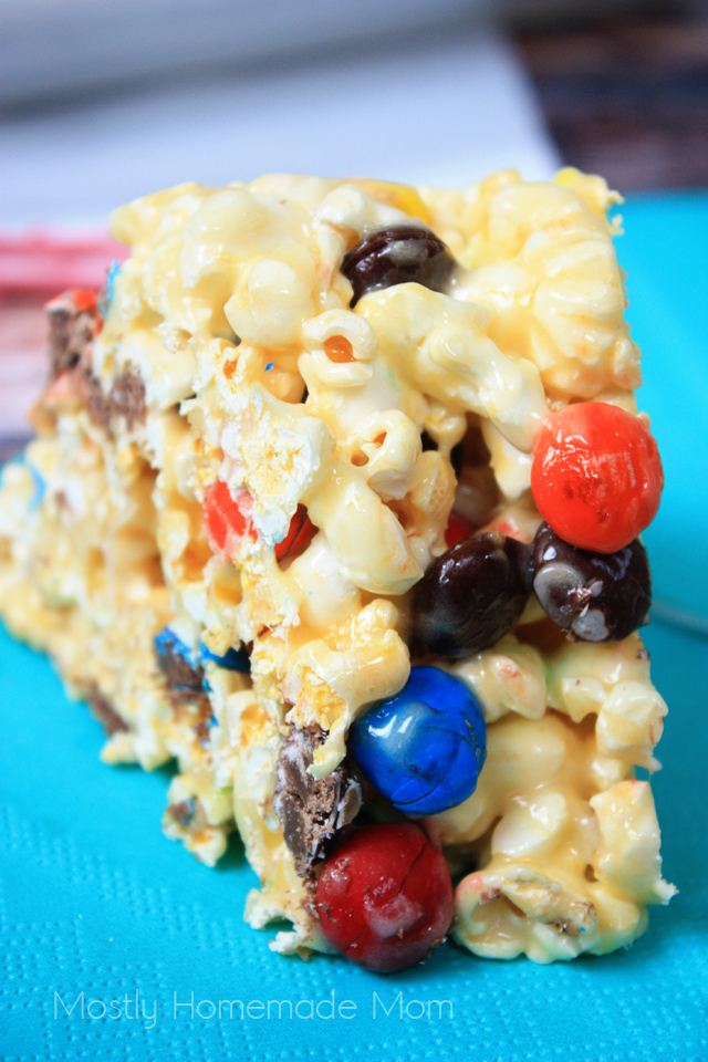 M&M Marshmallow Popcorn Cake Mostly Homemade Mom