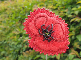 Poppy embroidery brooch