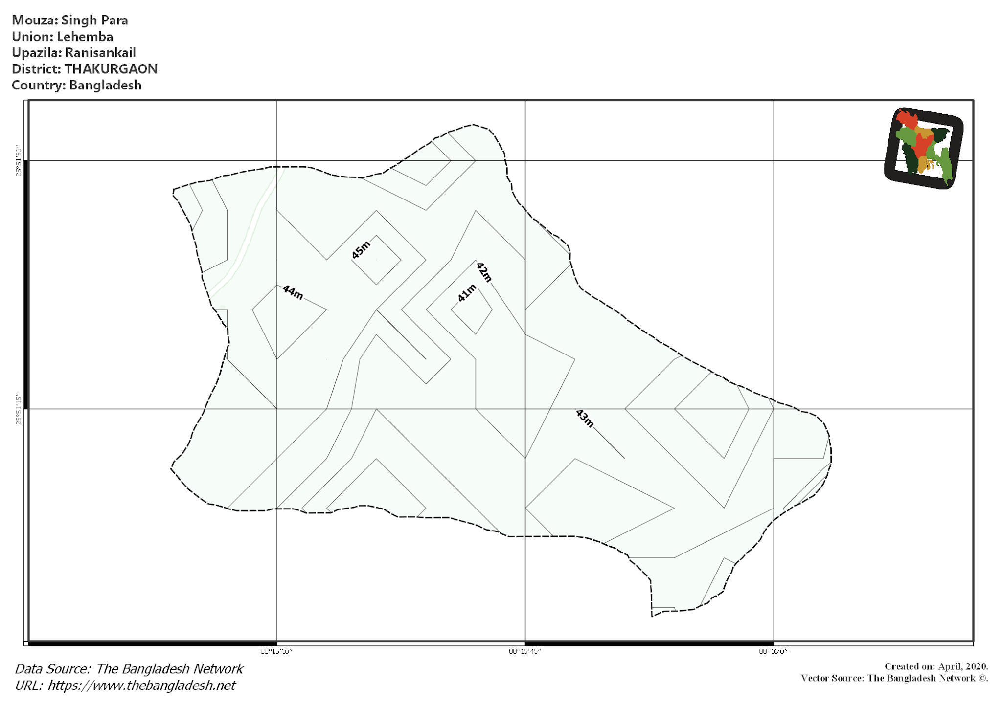 Map of Singh Para Mouza of Ranisankail Upazila, THAKURGAON, Bangladesh.