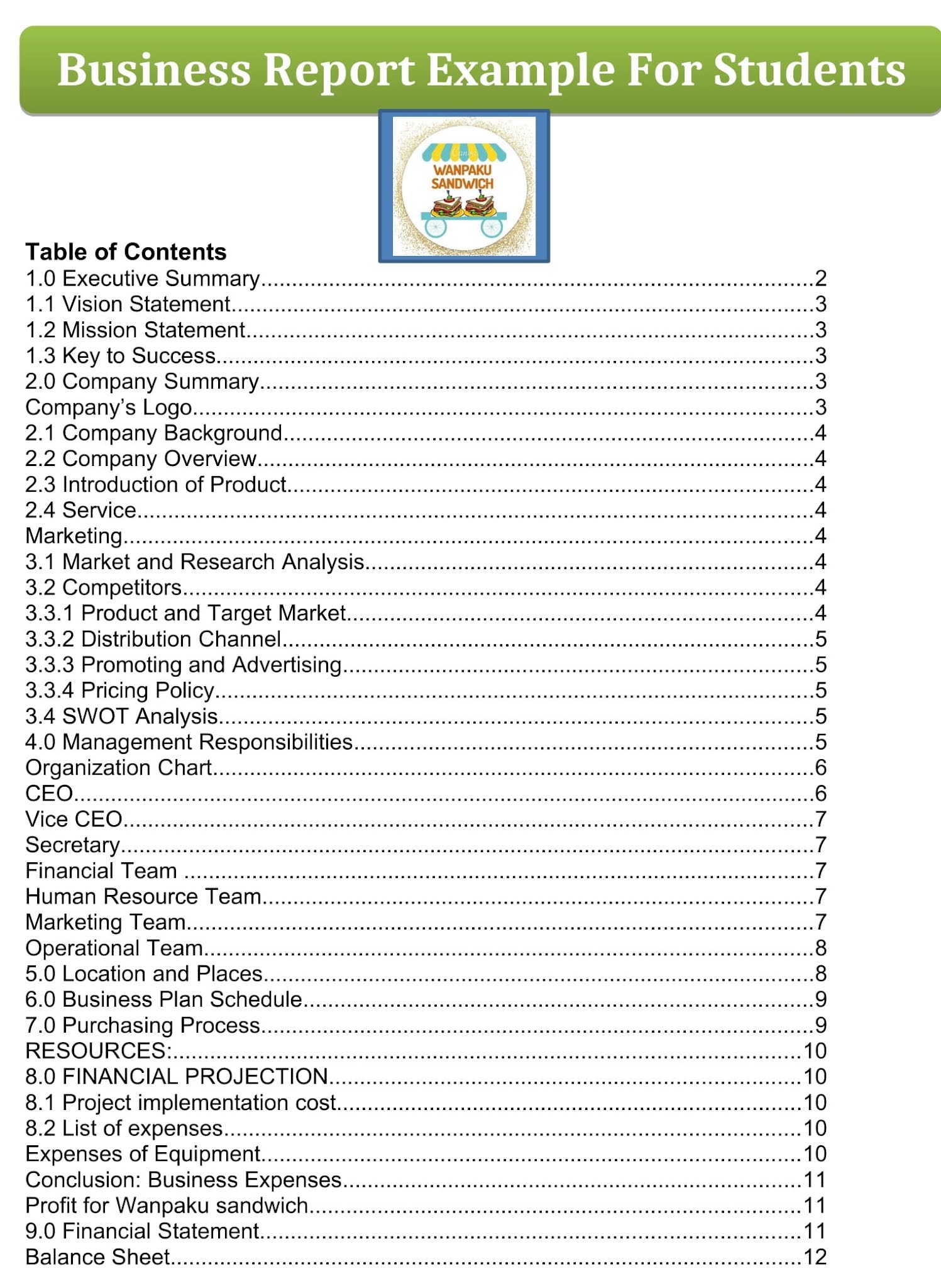 business report example and sample for students pdf