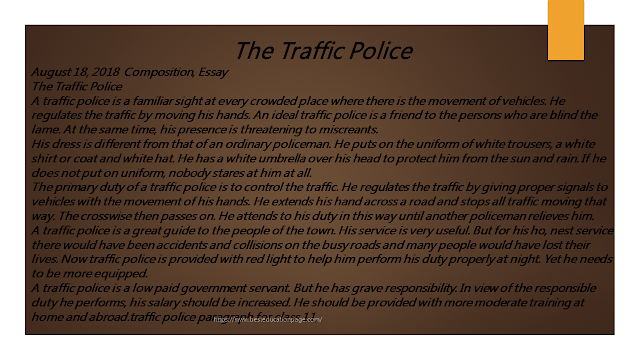 Composition, Essay, paragraph, The Traffic Police#besteducationpage