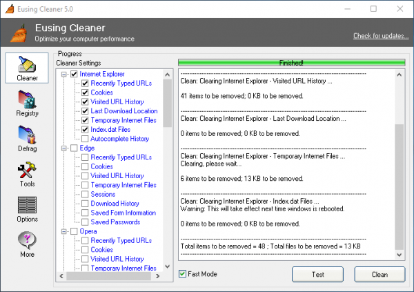 Eusing Cleaner สำหรับ Windows PC