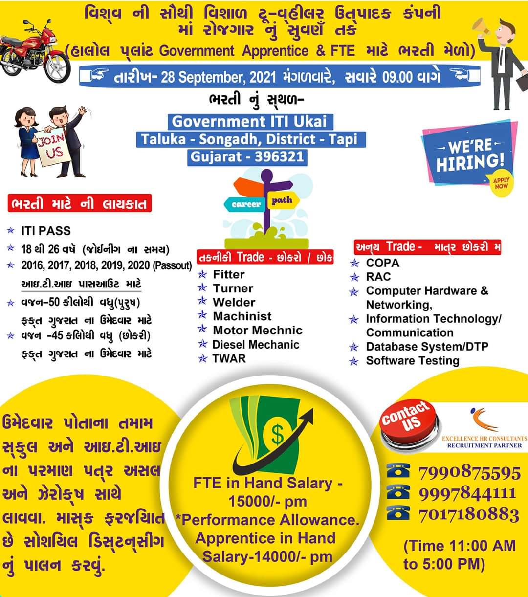 Hero MotoCorp ITI Jobs Recruitment 2021-22 | ITI Campus Drive at Government ITI Ukai, Gujarat
