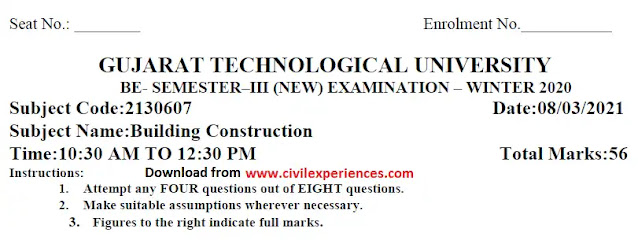 Building Construction Gtu Exam Paper Download | 2130607 Gtu Previous Question Paper Pdf Download Building Construction Gtu Exam Paper Download | 2130607 Gtu Previous Question Paper Pdf Download