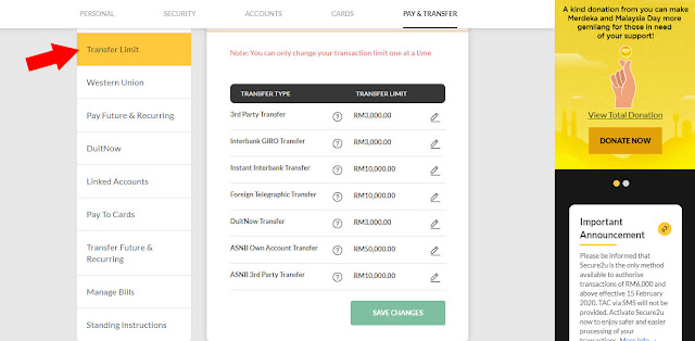 Cara Tukar Transaksi Limit Maybank2u Untuk Tahun 2020