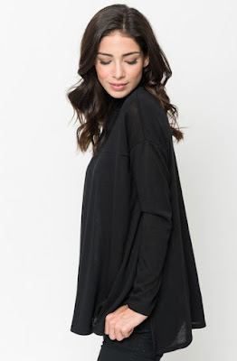 Buy Black Funnel Neck Draped Knit Tunic Online $20 -@caralase.com