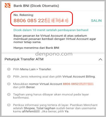 cara bayar shopee lewat atm bni