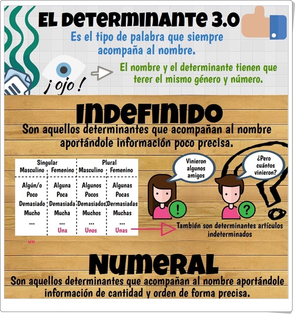 "Los determinantes indefinidos y numerales" (Infografía de Lengua Española de Primaria)