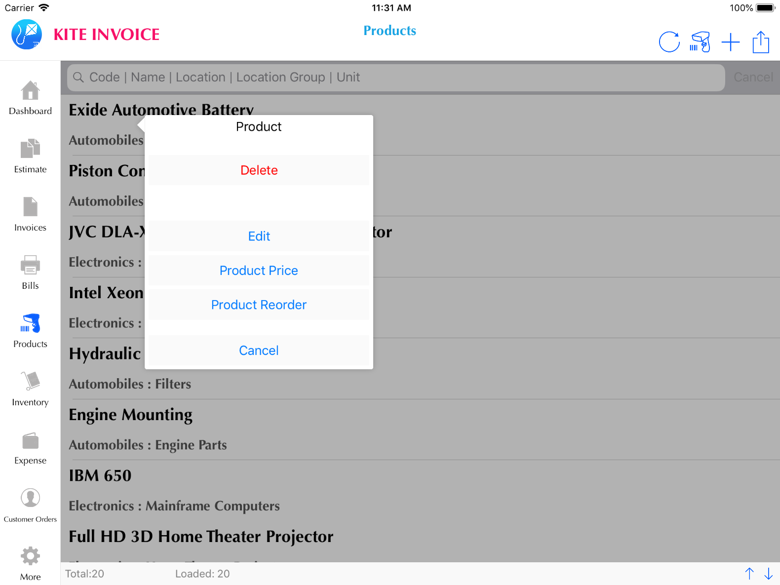 Kite Invoice How to create Products (Free Online Invoice Billing