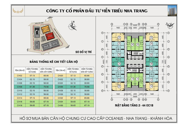 Mặt bằng tổng thể Chung Cư OC1B Mường Thanh Viễn Triều Nha Trang