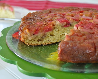 Rhubarb Upside-Down Cake, classic upside down cake, fresh rhubarb with a hint of anise | Weight Watchers PointsPlus 8 | KitchenParade.com