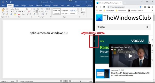 Windows 10 上的分屏