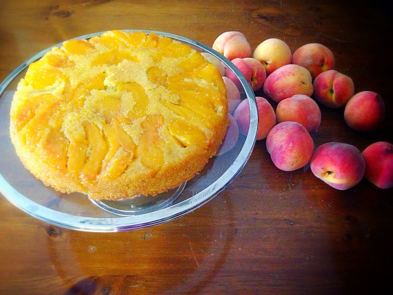 Czech Chica's Noshery Peach Polenta UpsideDown Cake (With Vegan Option)
