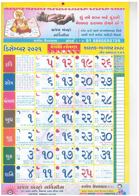 Tithi Toran Gujarati Calendar February 2022