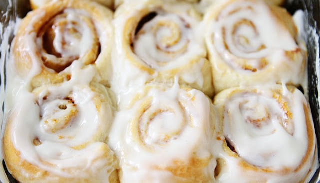 homemade cinnamon rolls with cream cheese frosting