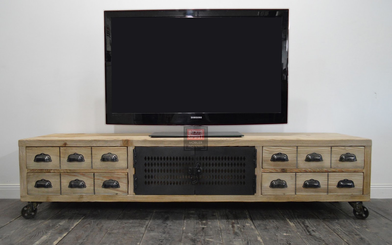 Banc TV industriel bois et métal