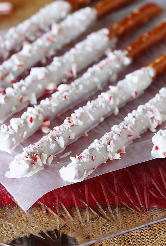 White Chocolate Candy Cane Pretzel Rods The Kitchen is My Playground