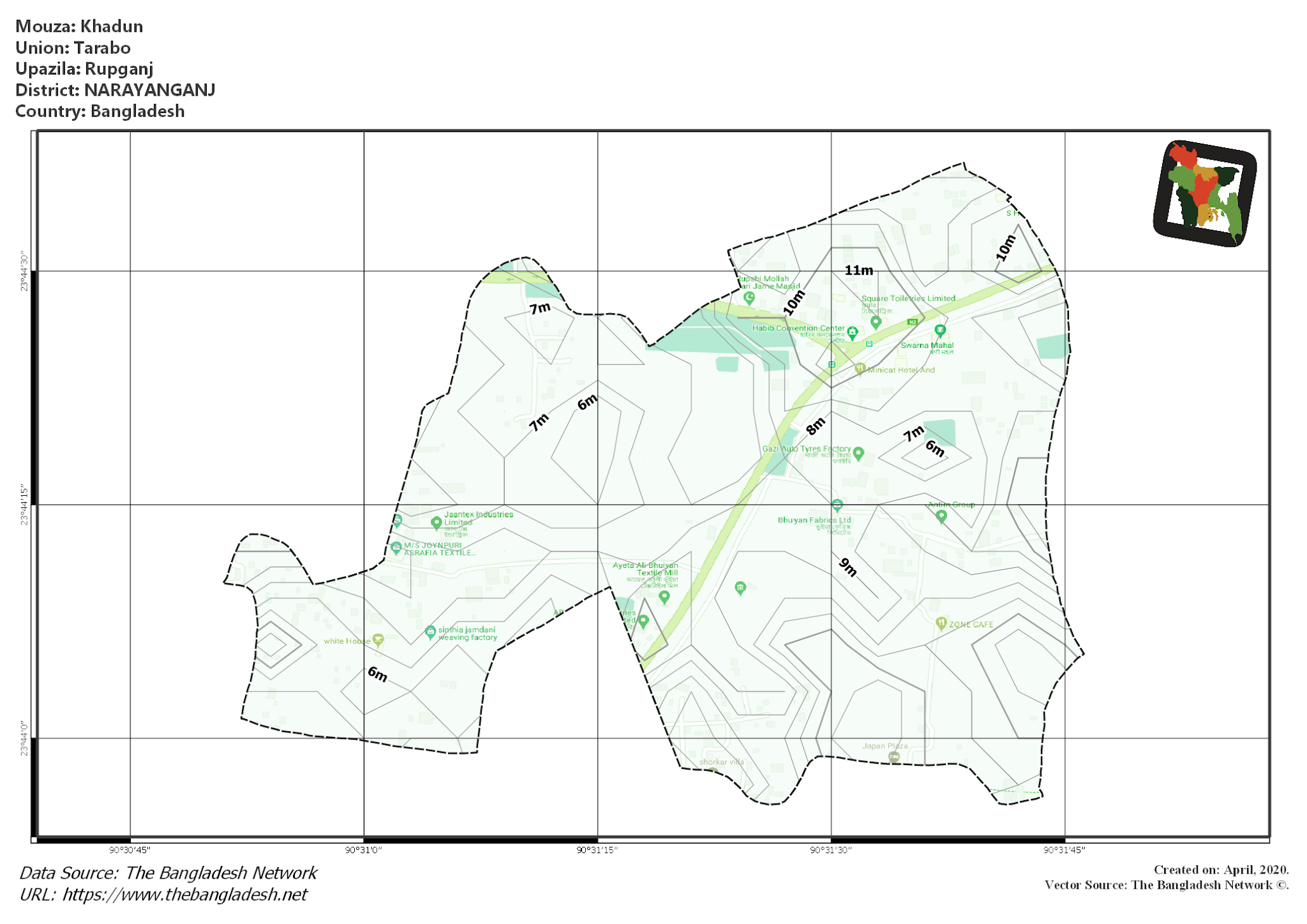 Map of Khadun Mouza of Rupganj Upazila, NARAYANGANJ, Bangladesh.